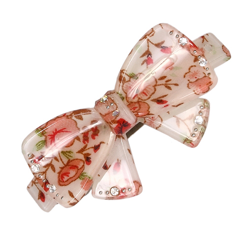 Haarclip, Haarspange, Acryl, Strass, creme, rot, 8538 - zum Schließen ins Bild klicken